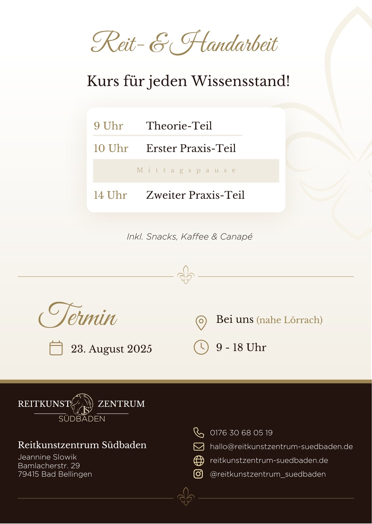Zuschauerplatz Reit- & Handarbeits-Kurs mit Jeannine Slowik