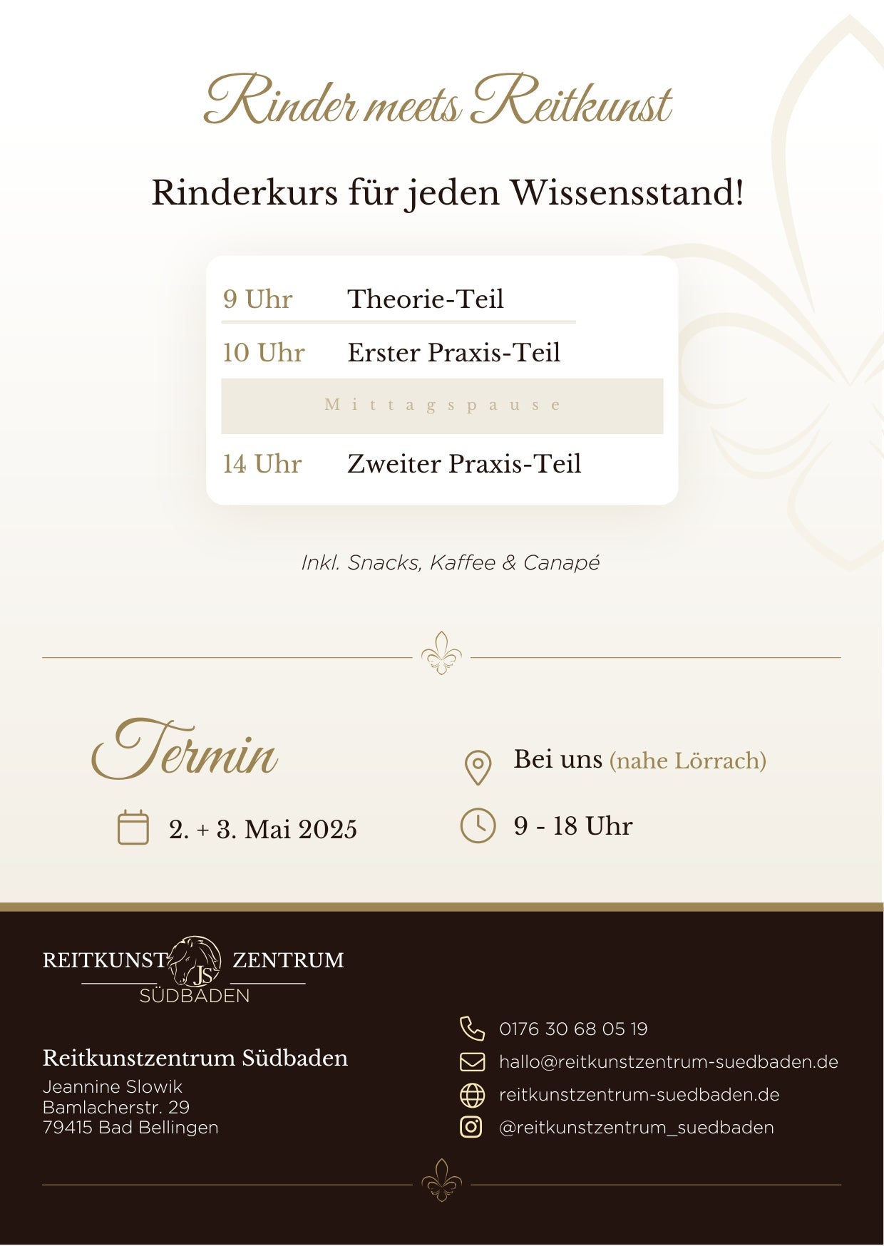 Teilnehmerplatz Rinderkurs mit Dr. Kathy Quiggle